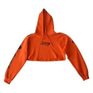 Petals and Peacocks Fragile Crop Hoodie Orange Floral Size Small